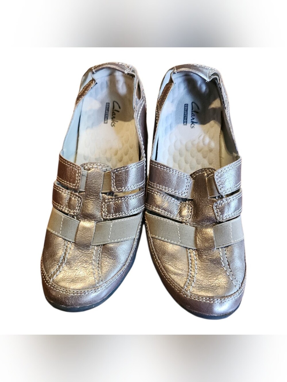 Clarks Sandal Womens Metallic Bronze Flat Slip On Closed Toe Sandal Size 8.5M